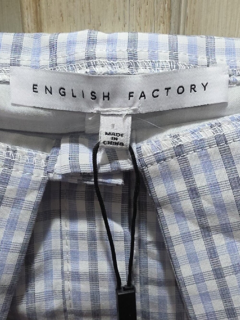 English Factory Blue and White Plaid Off-Shoulder Shirt Dress $140 - Picture 3 of 6